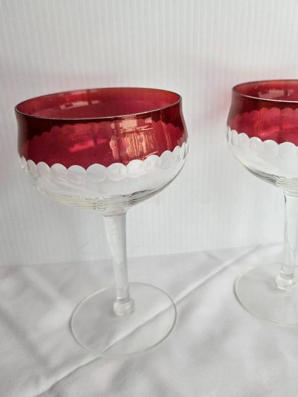 Vintage Ruby Flash Coupe Glasses Set of 2 Cranberry Red Barware